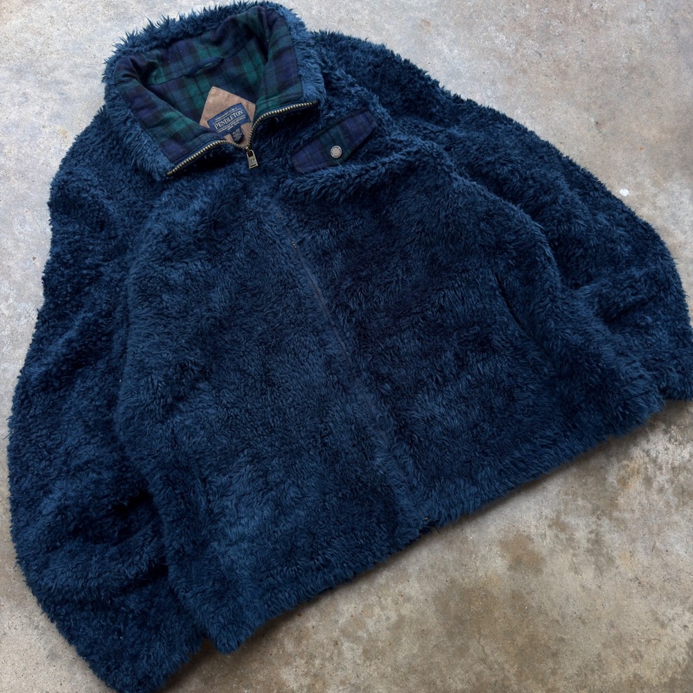 Vintage Y2K Pendleton Sherpa Jacket Gorpcore Cabincore Navy Blue XL (b5)
